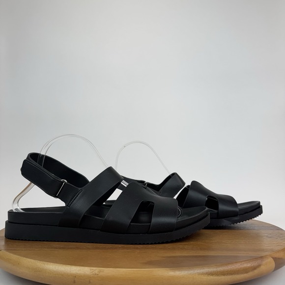 New NWOB Womens Steven‎ New York Faun Black Faux Leather Strappy Sandals Size 11 - Picture 1 of 8